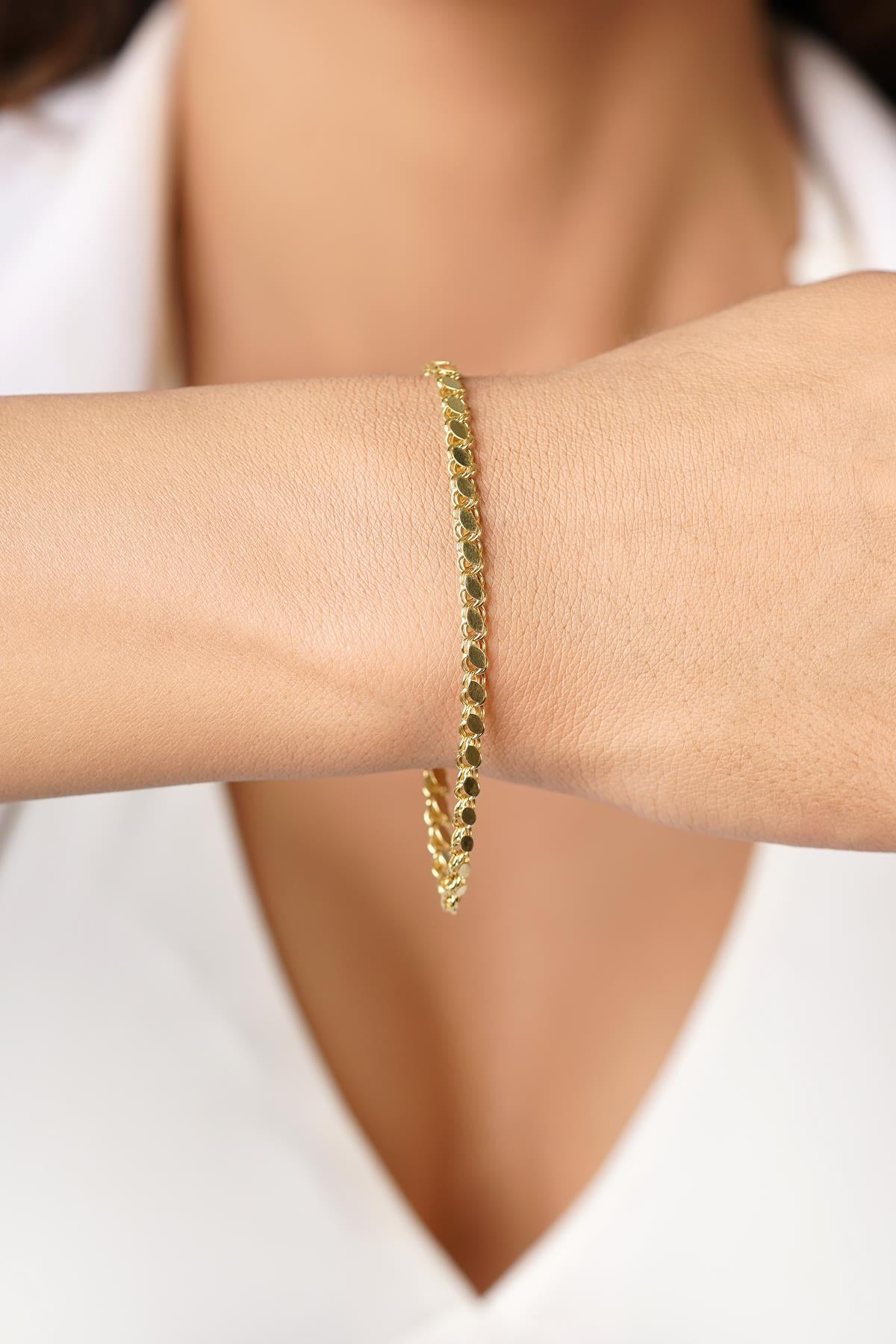 14K Gold Sequin Chain Bracelet 0.137 inch