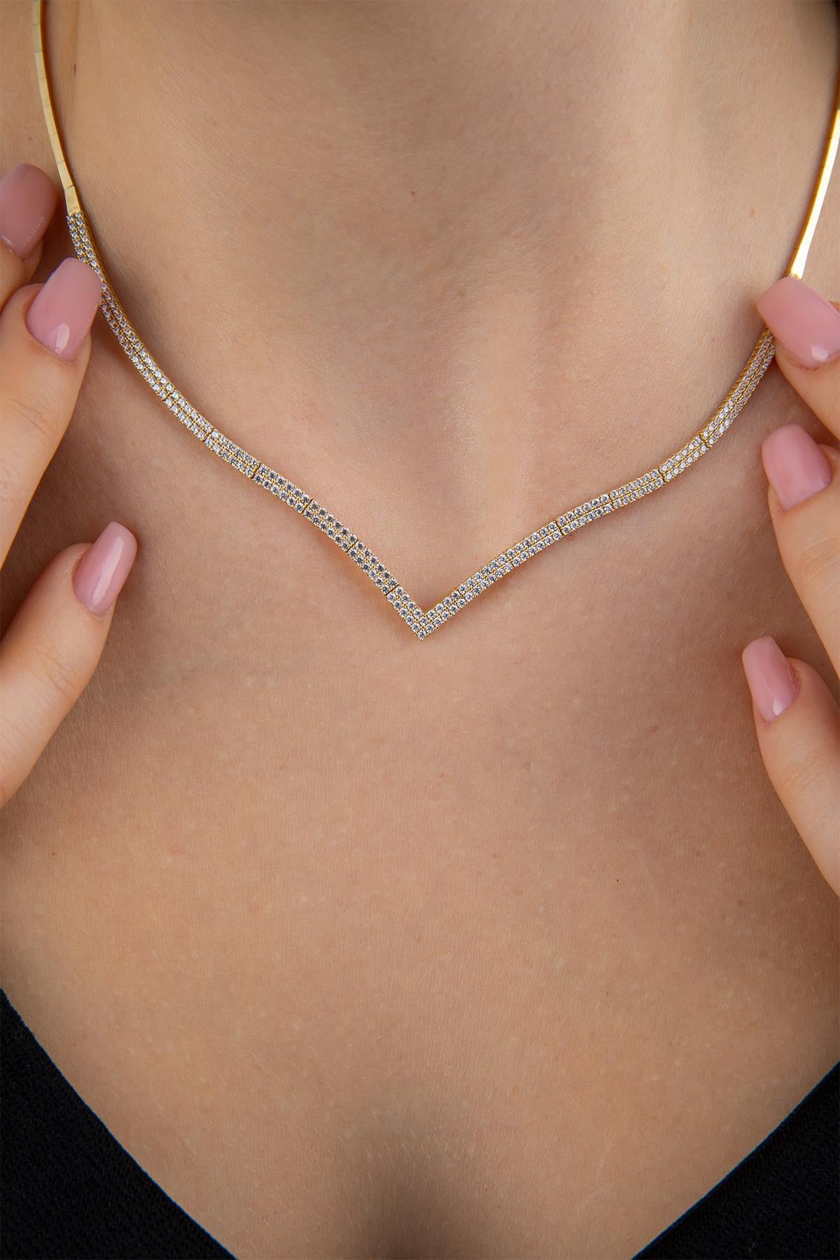 14K Gold Sergeant Shape Tennis Necklace