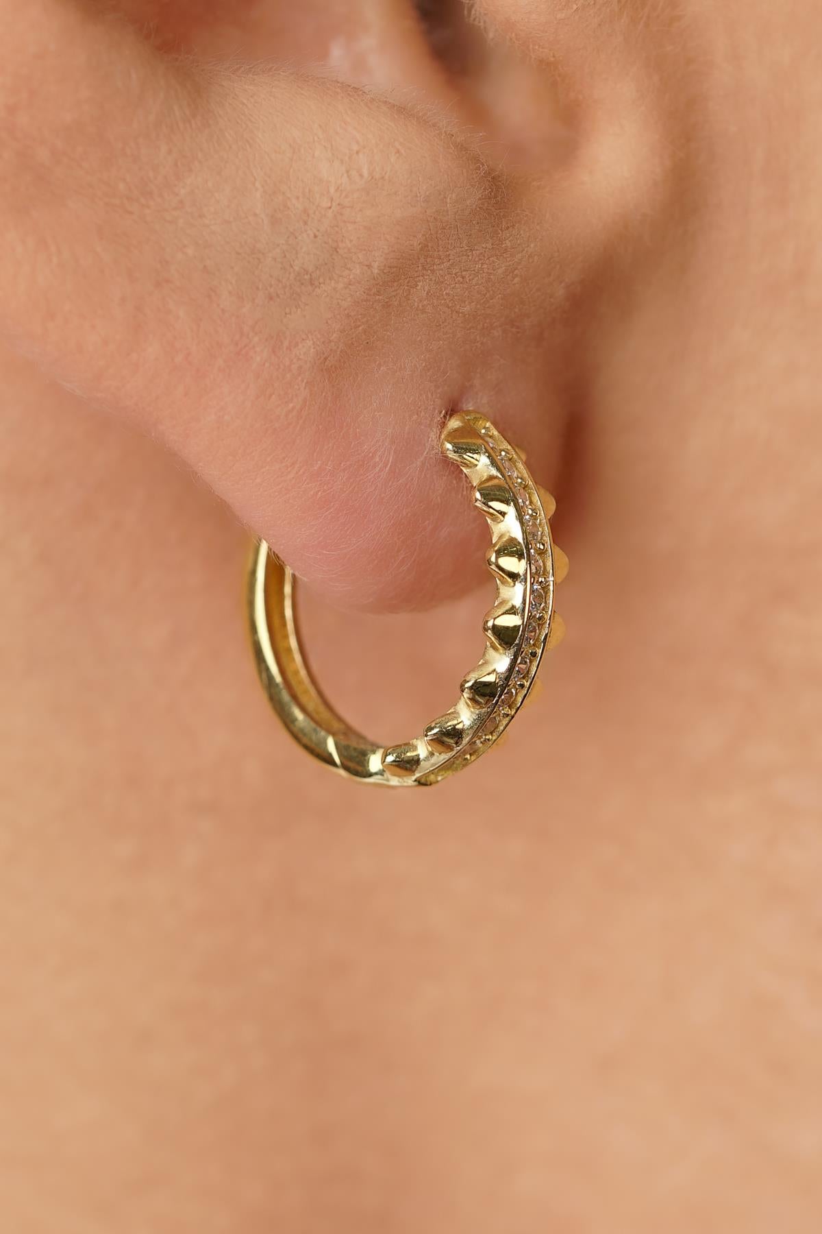 14K Gold Shimmering Pave Hoop Earrings