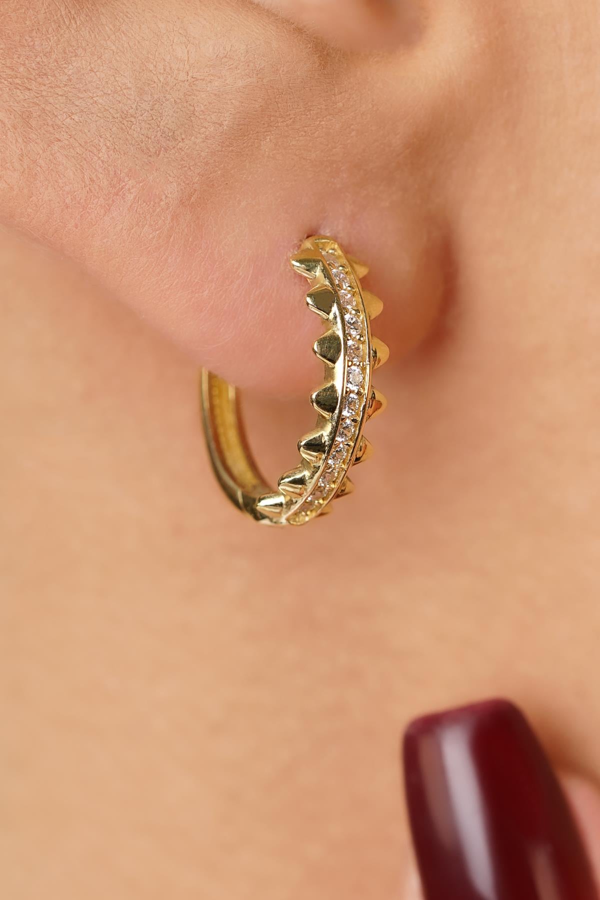 14K Gold Shimmering Pave Hoop Earrings