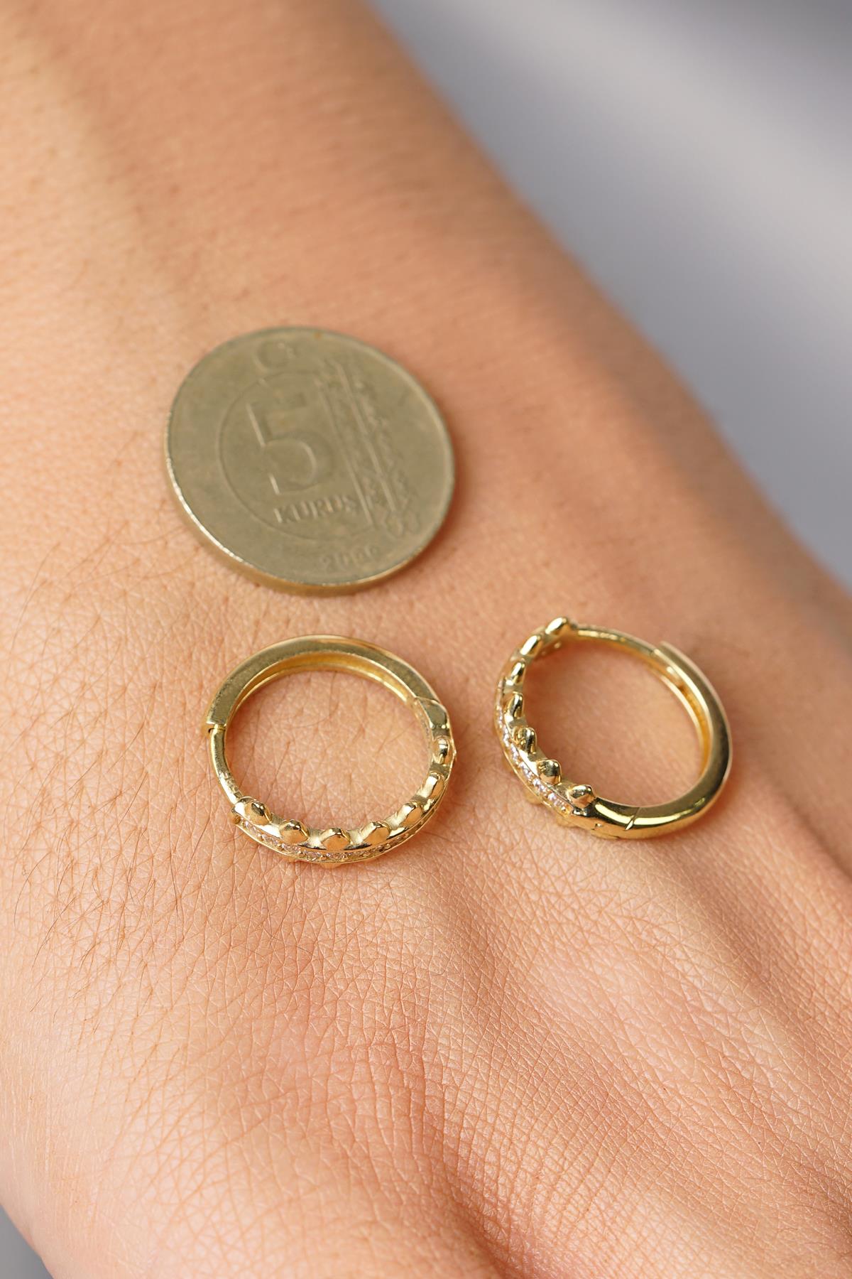 14K Gold Shimmering Pave Hoop Earrings