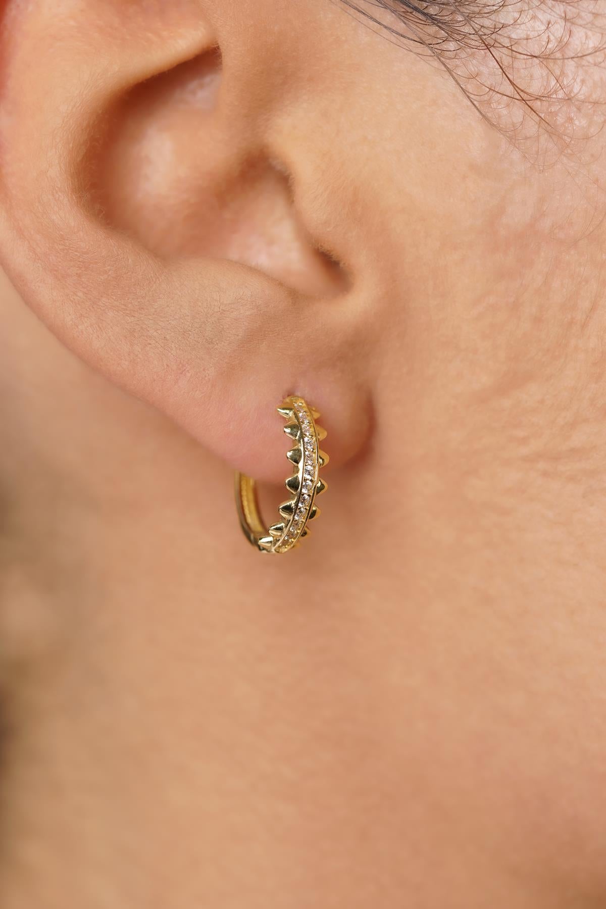 14K Gold Shimmering Pave Hoop Earrings