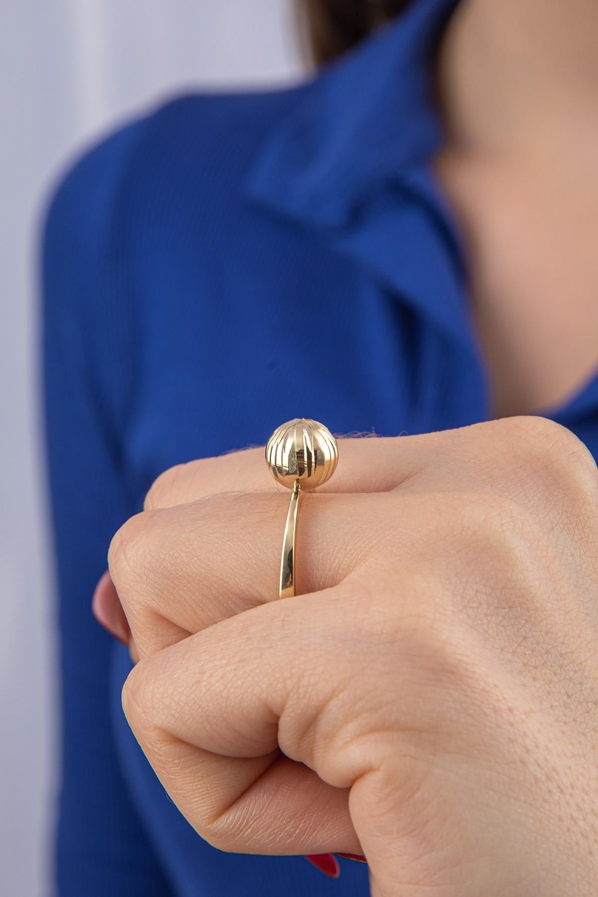 14K Solid Gold Shiny Ball Ring 3