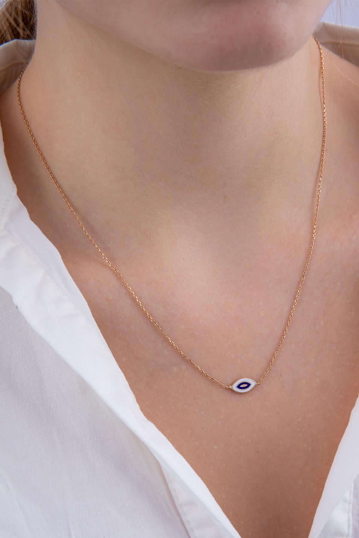14K Gold Slanting Evil Eye Necklace