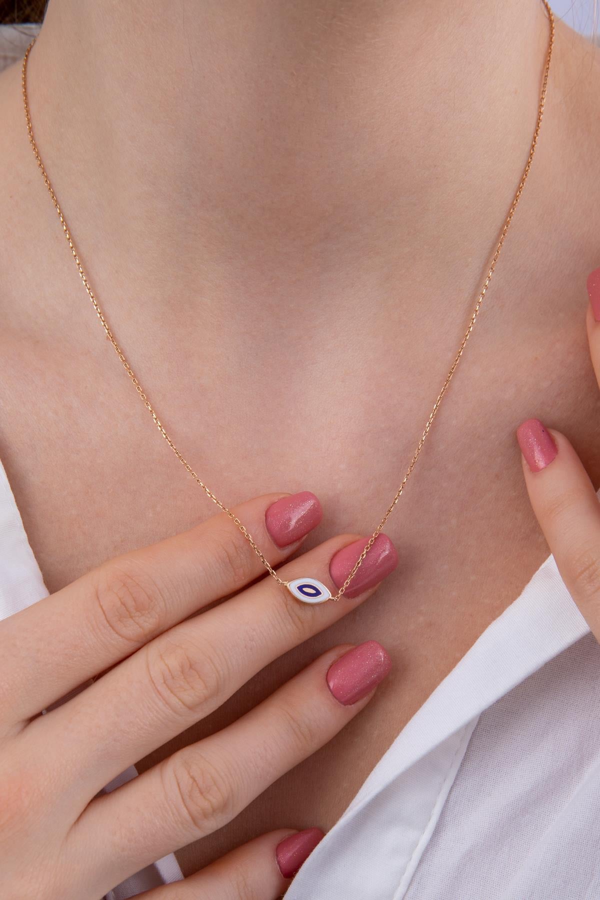 14K Gold Slanting Evil Eye Necklace