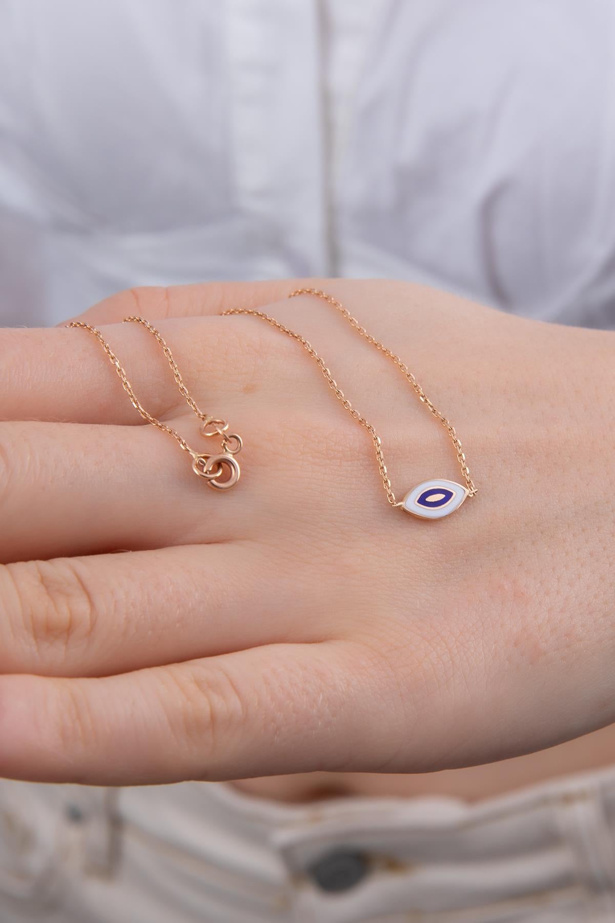 14K Gold Slanting Evil Eye Necklace