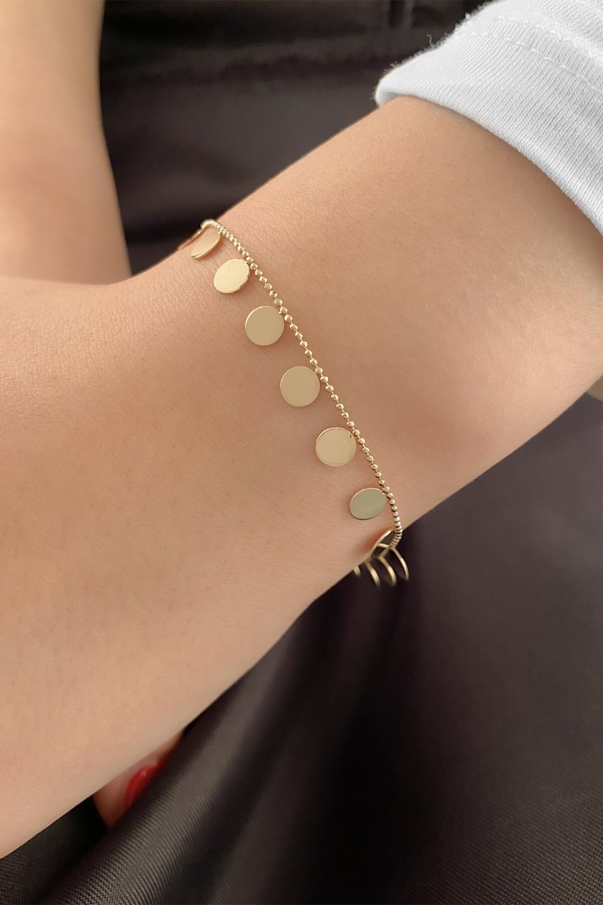 14K Gold Small BallChain Bracelet With Sequins