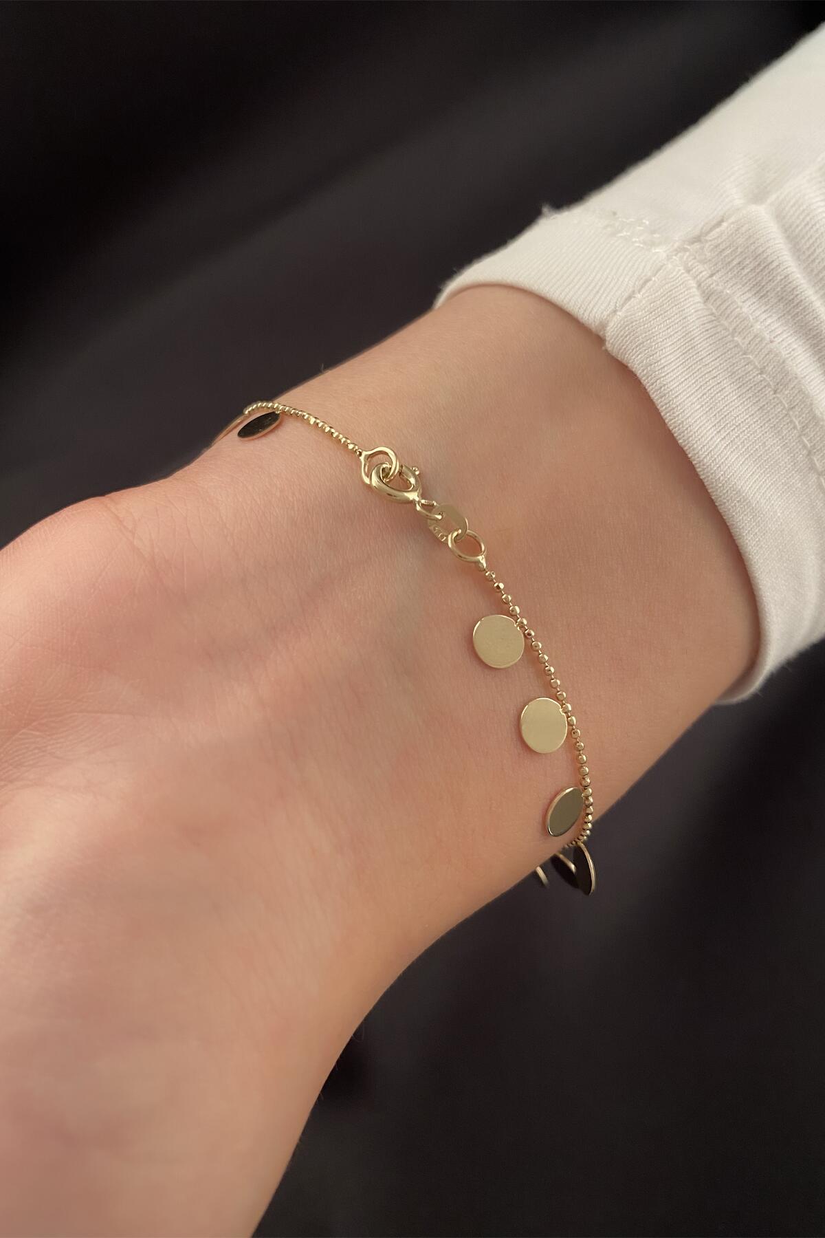 14K Gold Small BallChain Bracelet With Sequins