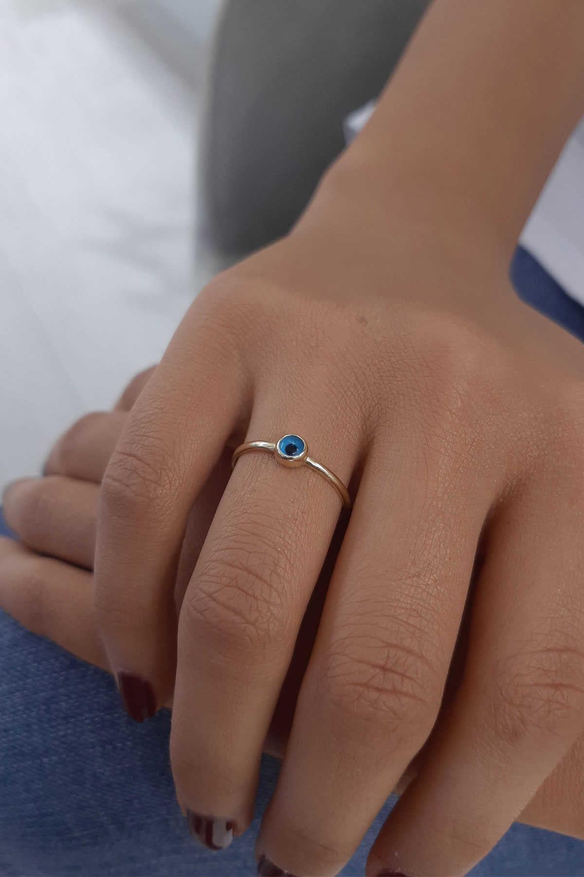 14K Gold Small Evil Eye Ring