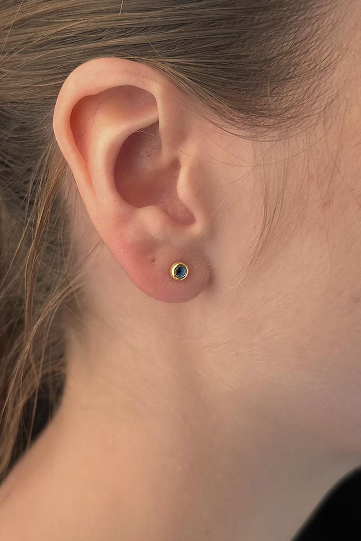 14K Gold Small Evil Eye Stud Earrings