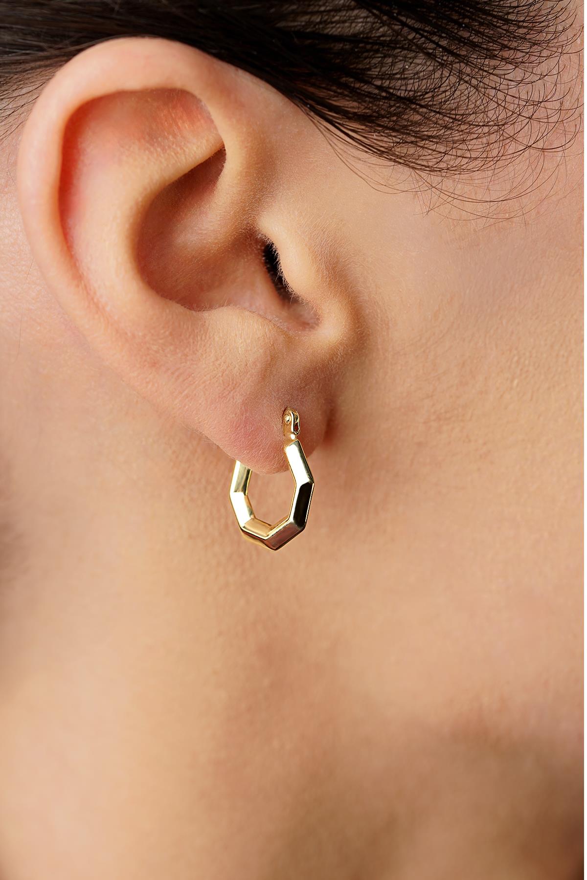 14K Gold Small Hexagon Hoop Earrings