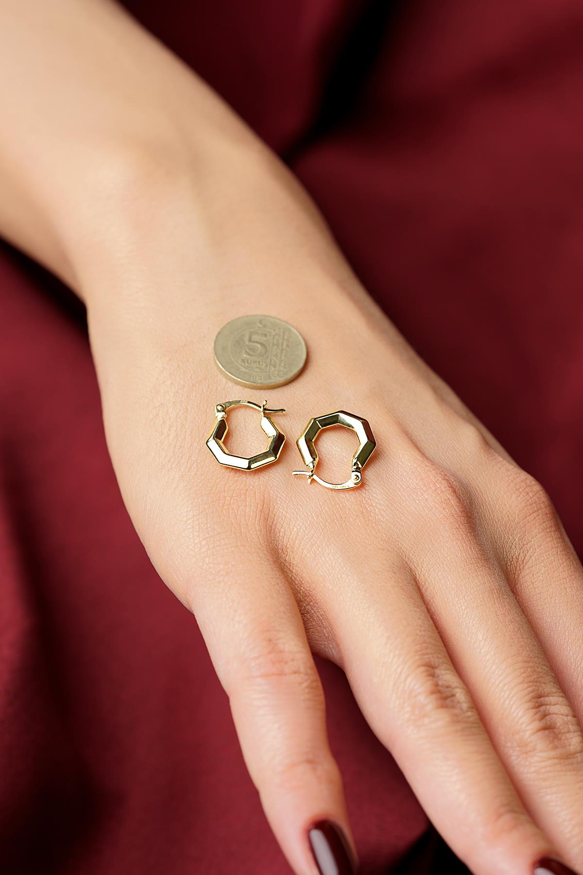14K Gold Small Hexagon Hoop Earrings