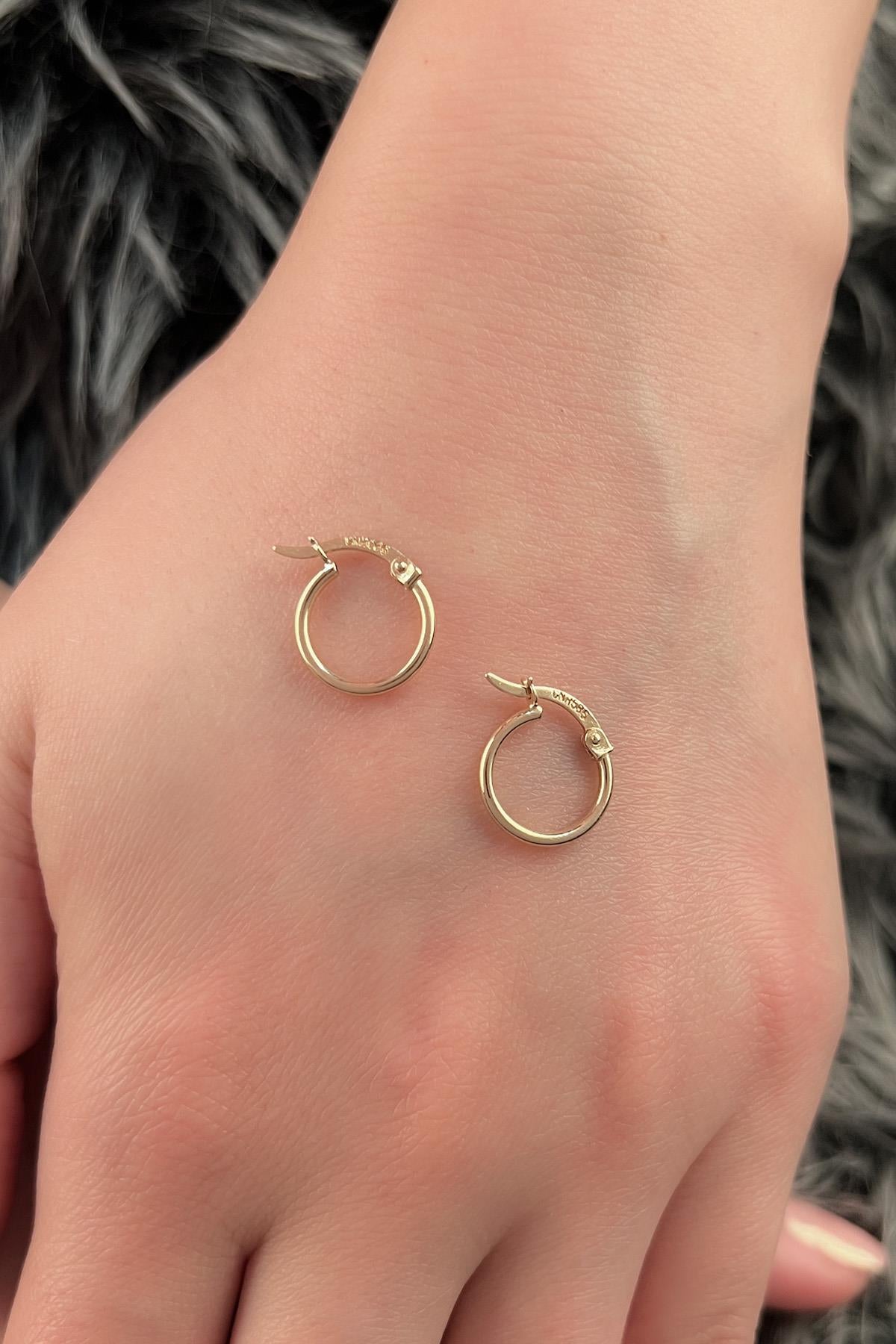 14K Gold Small Plain Tube Hoop Earrings
