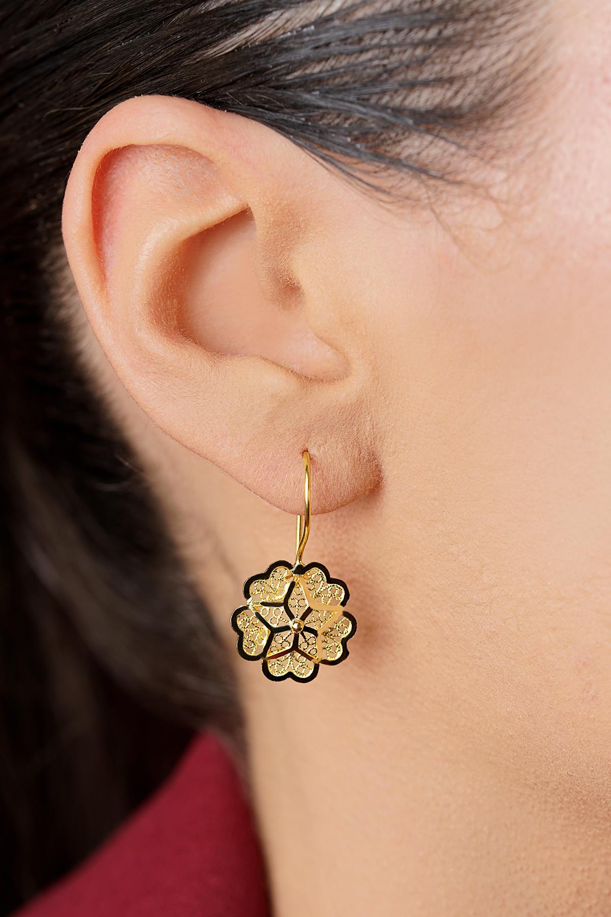 14K Gold Small Rose Motif Filigree Earrings – Mother’s Earrings