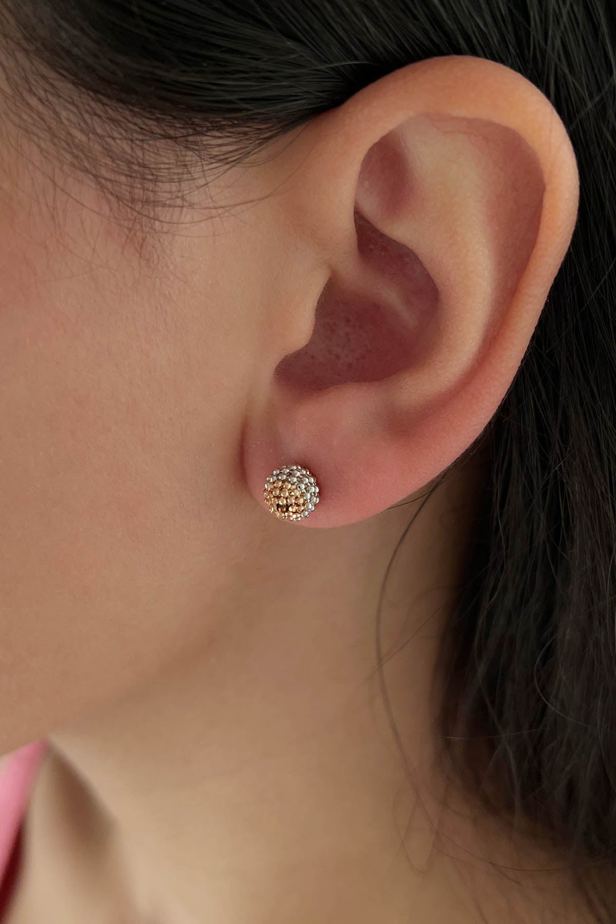 14K Gold Small Size Stud Tricolor Mars Earrings