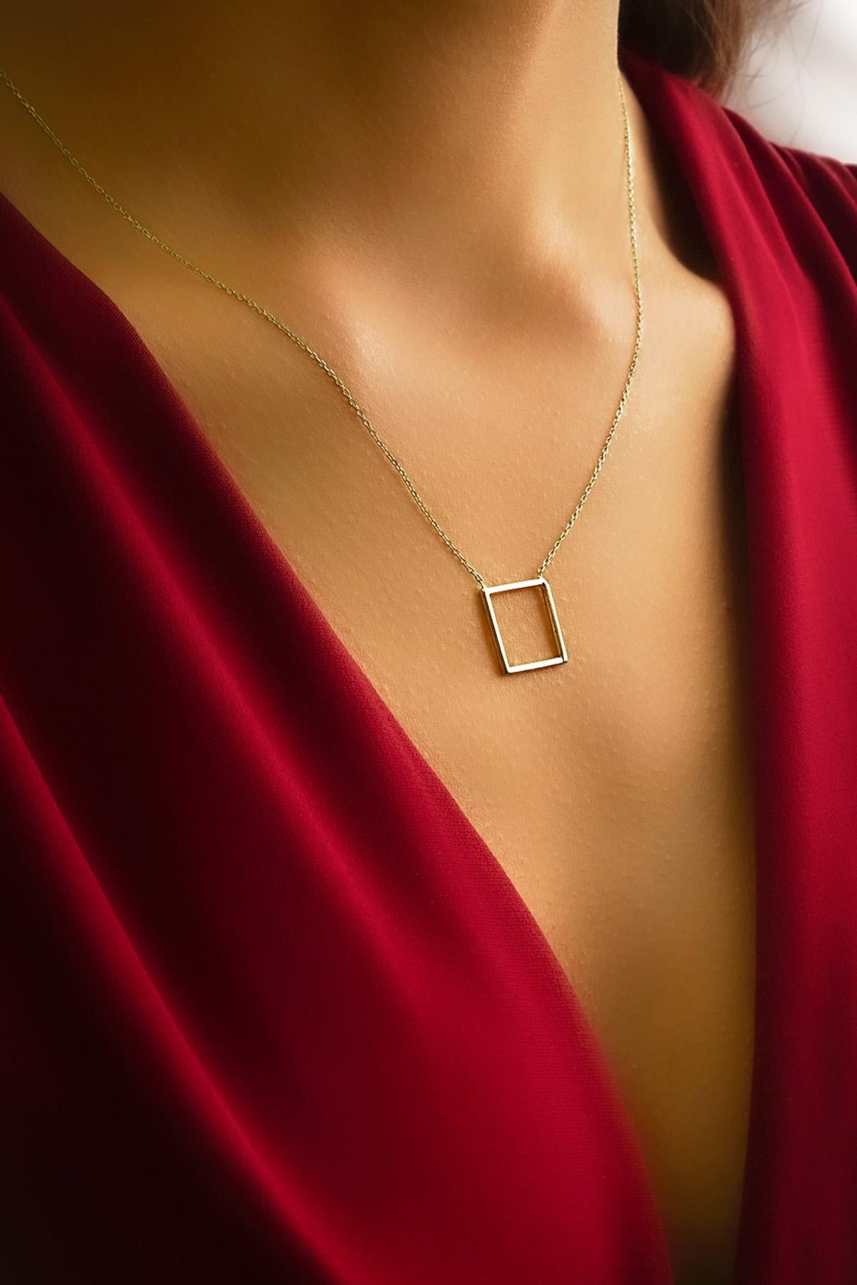 14K Gold Small Square Necklace