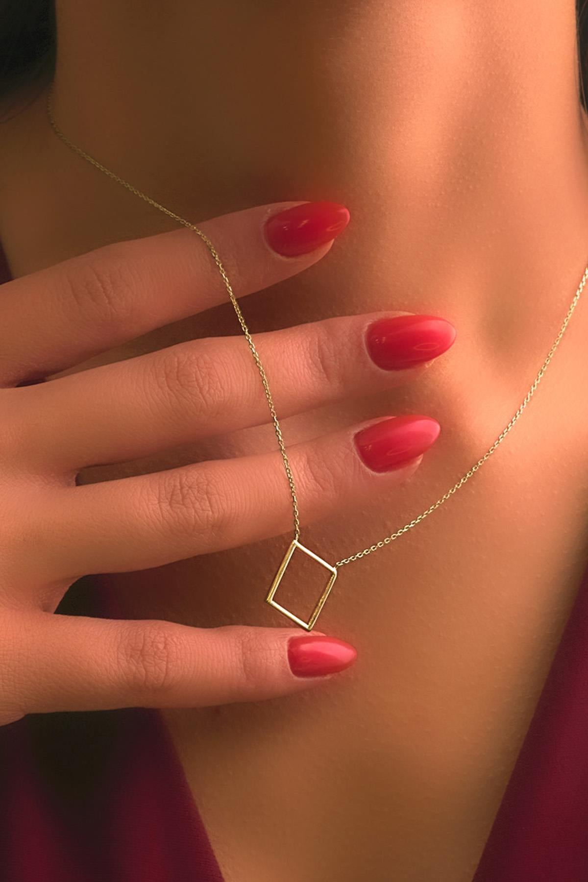 14K Gold Small Square Necklace