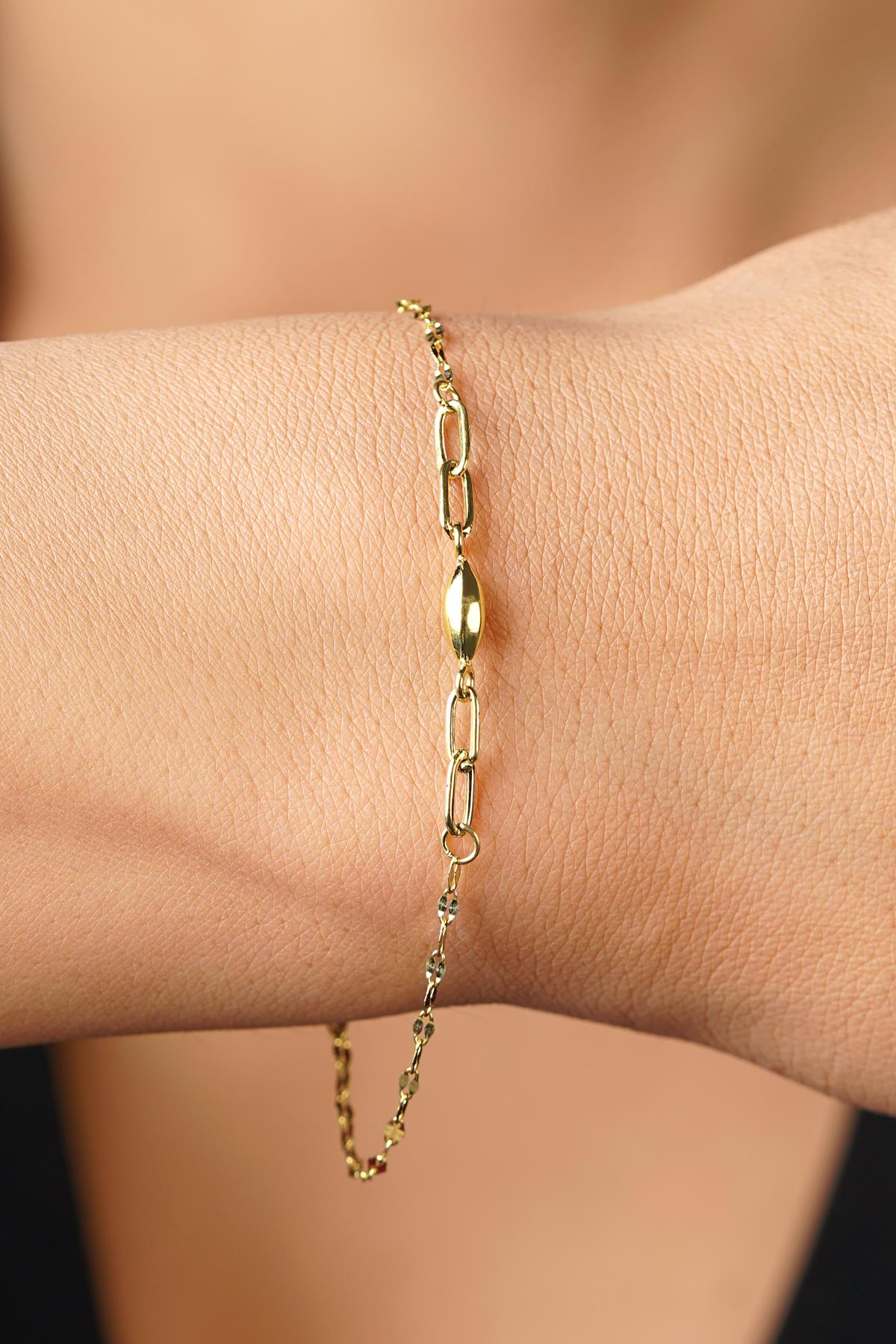 14K Gold Smooth Almond Charm Mirror Bracelet