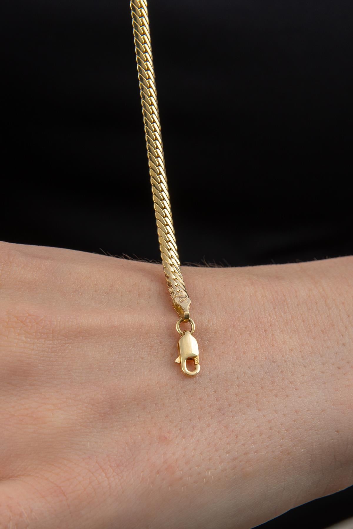 14K Gold Snake Chain Black Enamel Hexagon Shaped Bracelet