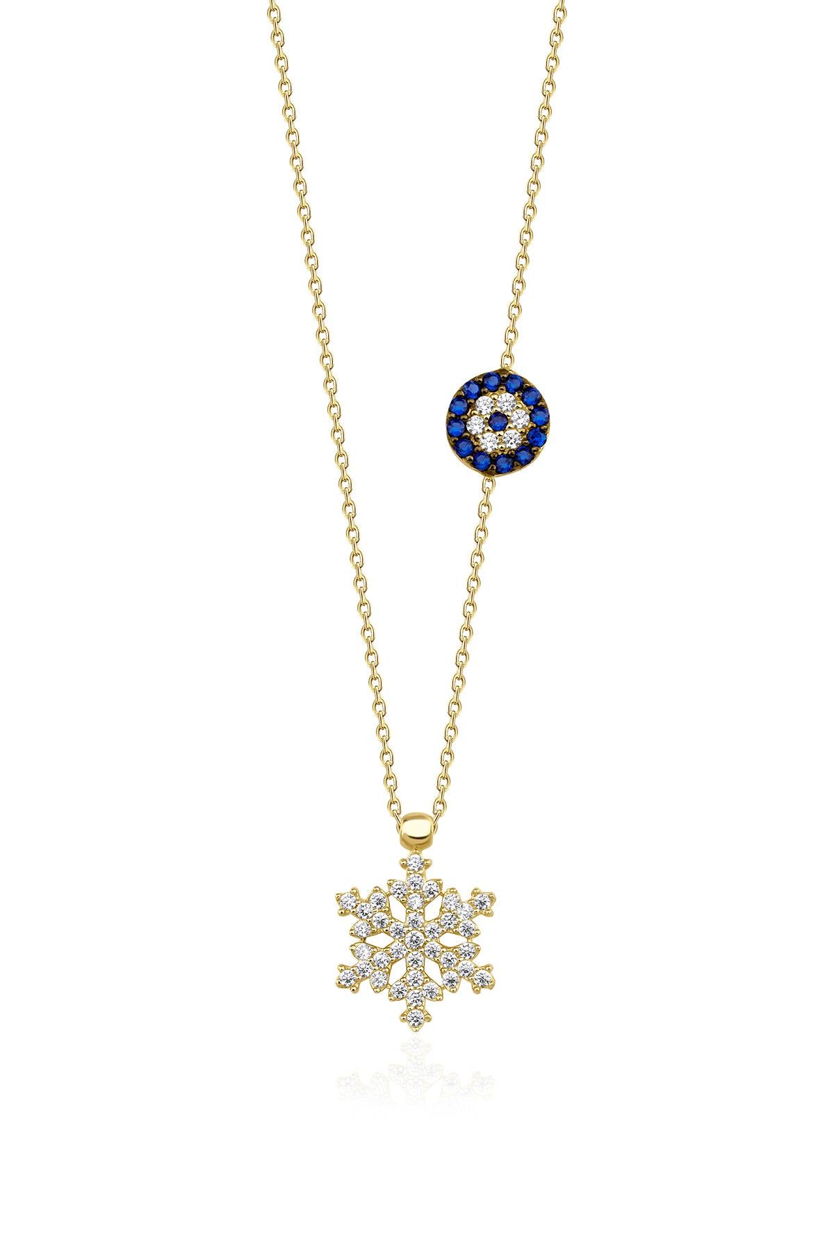 14K Gold Snowflake Evil Eye Necklace