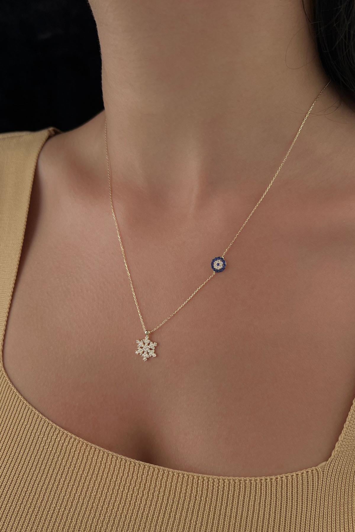 14K Gold Snowflake Evil Eye Necklace