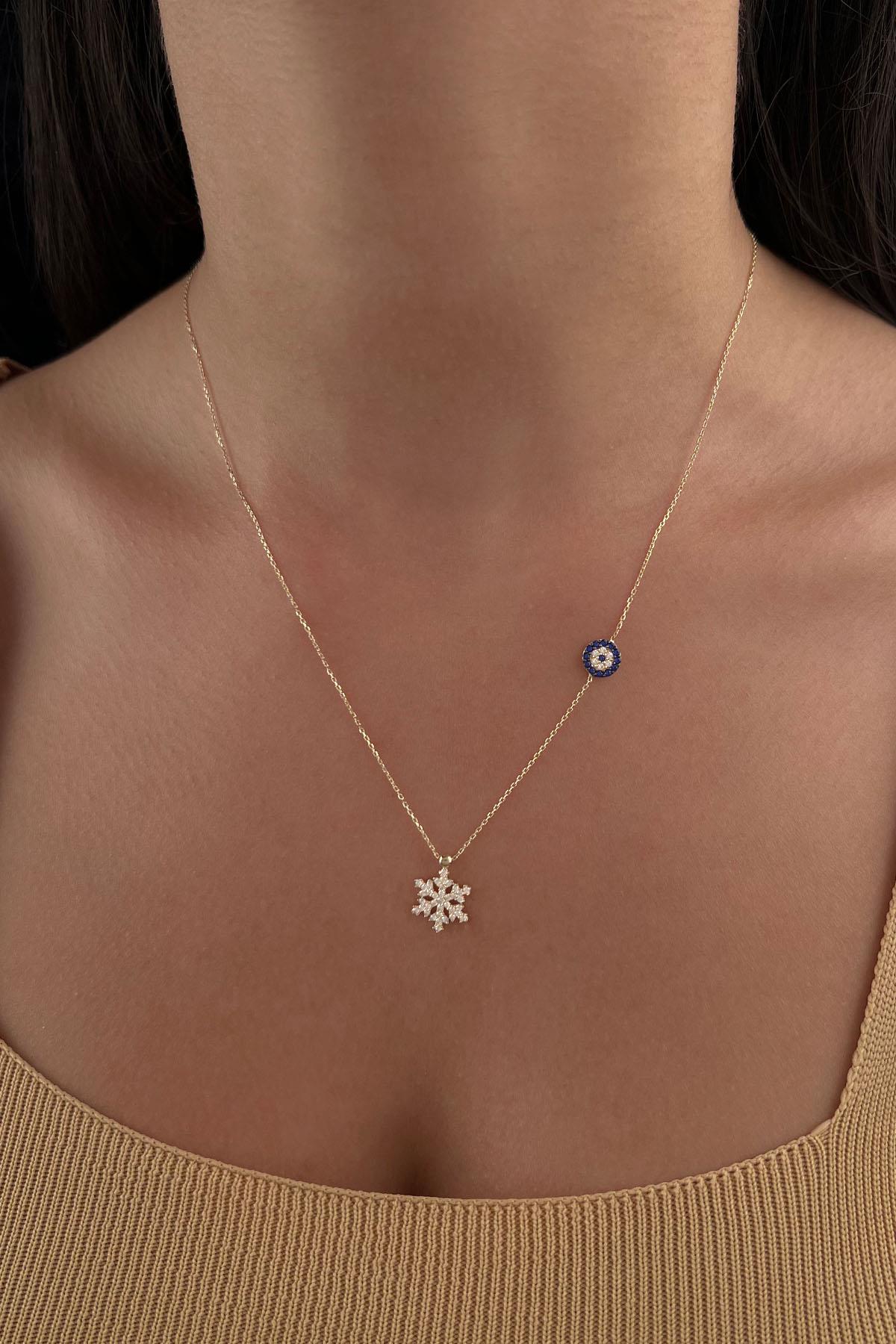 14K Gold Snowflake Evil Eye Necklace
