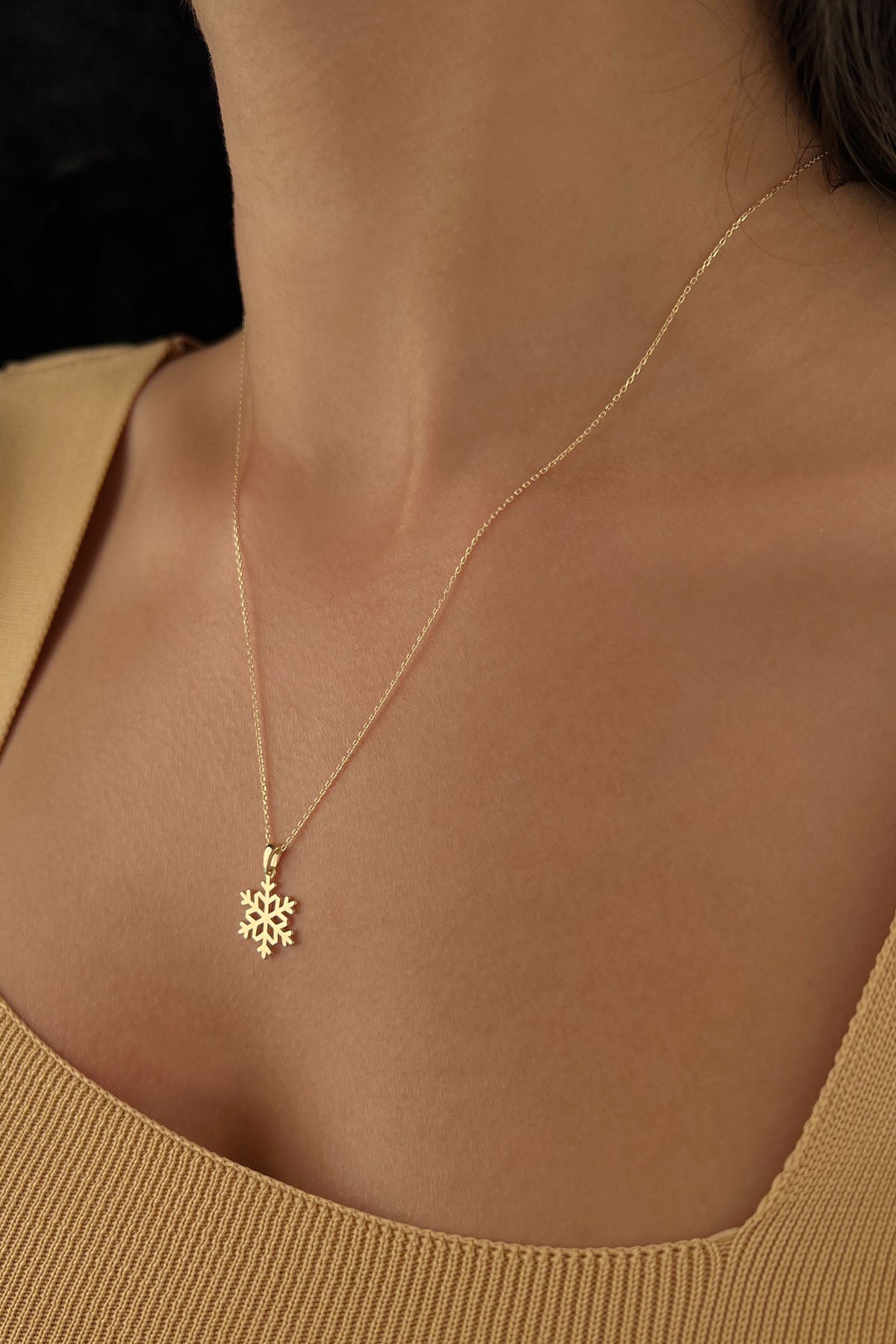 14K Gold Snowflake Necklace
