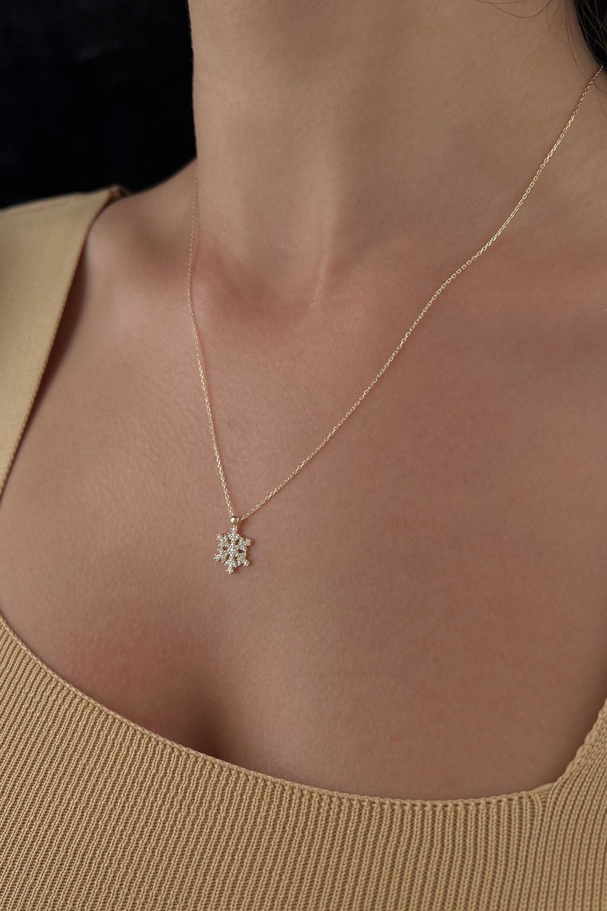 14K Gold Snowflake Necklace