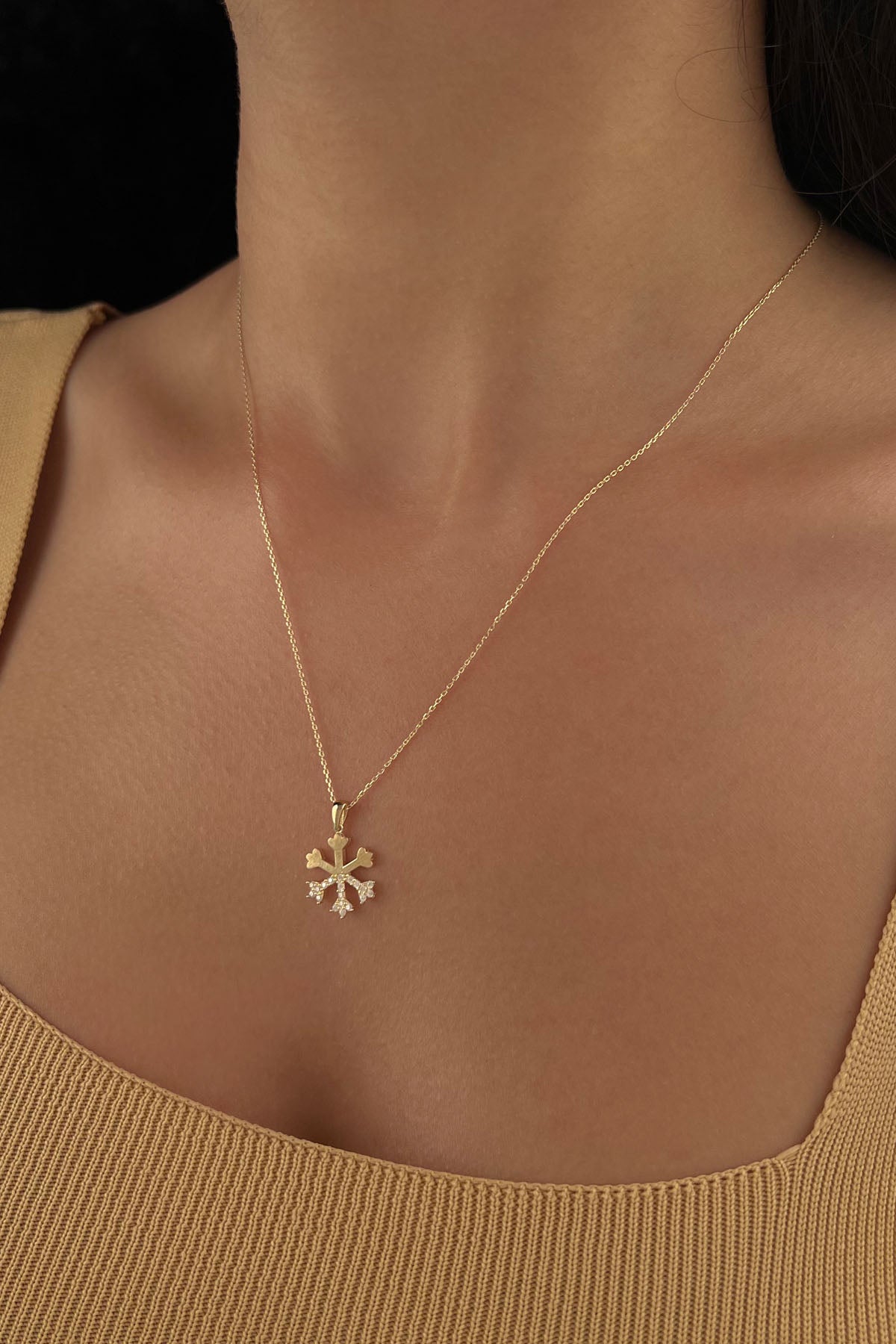 14K Gold Snowflake Necklace