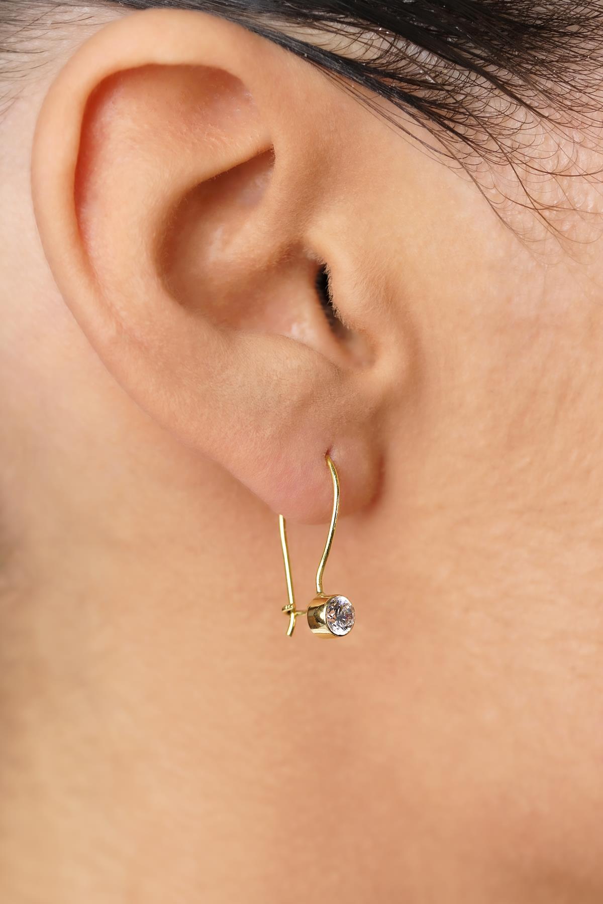 14K Gold Solitaire Dangle Drop Earrings