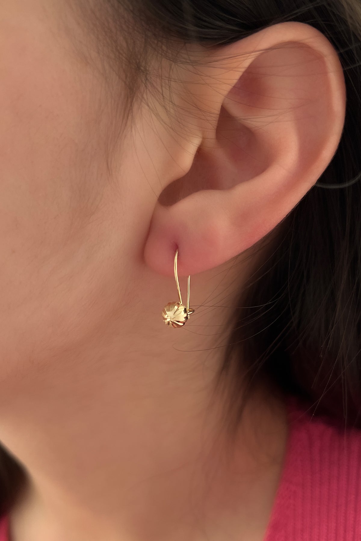 14K Gold Sparkling Ball Dangle Earrings