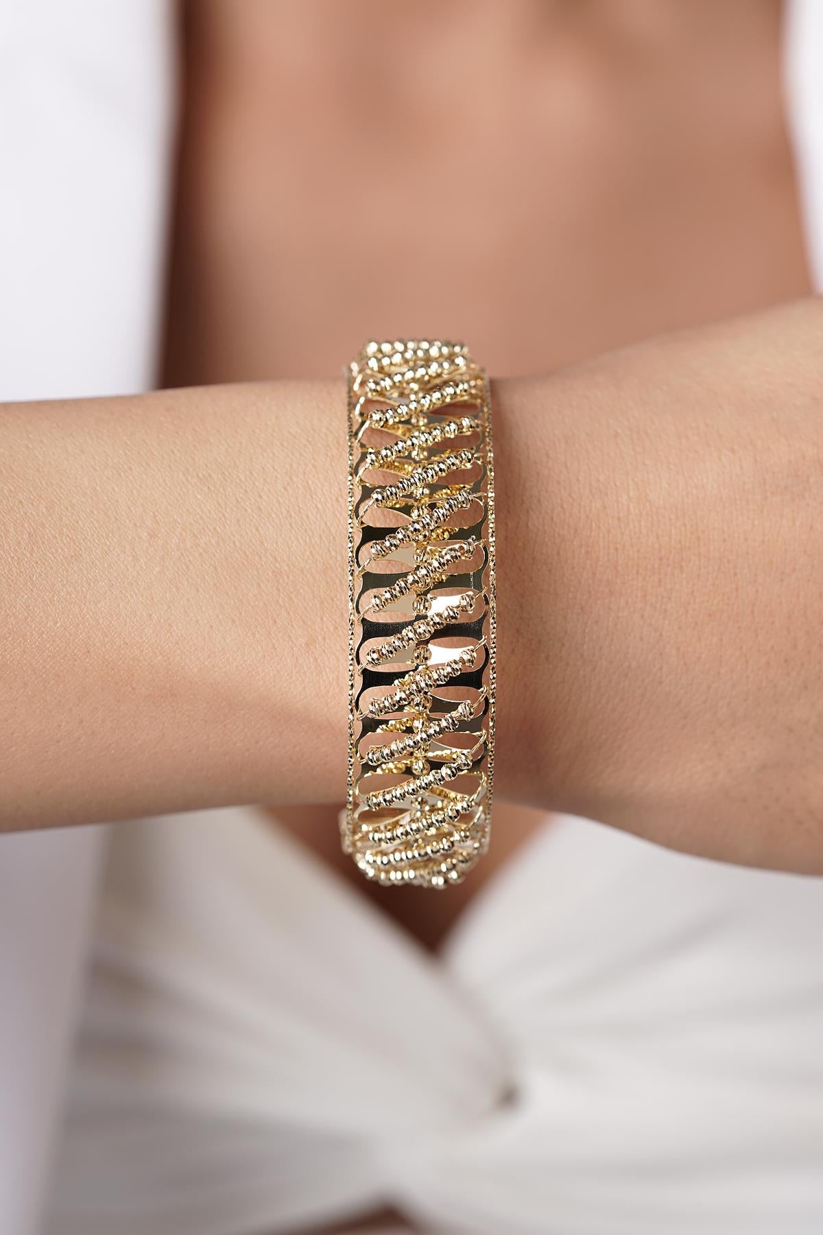14K Gold Sparkling Beaded Cuff Bracelet
