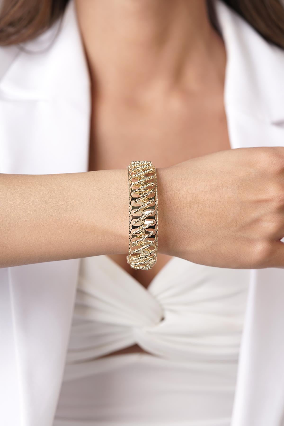 14K Gold Sparkling Beaded Cuff Bracelet