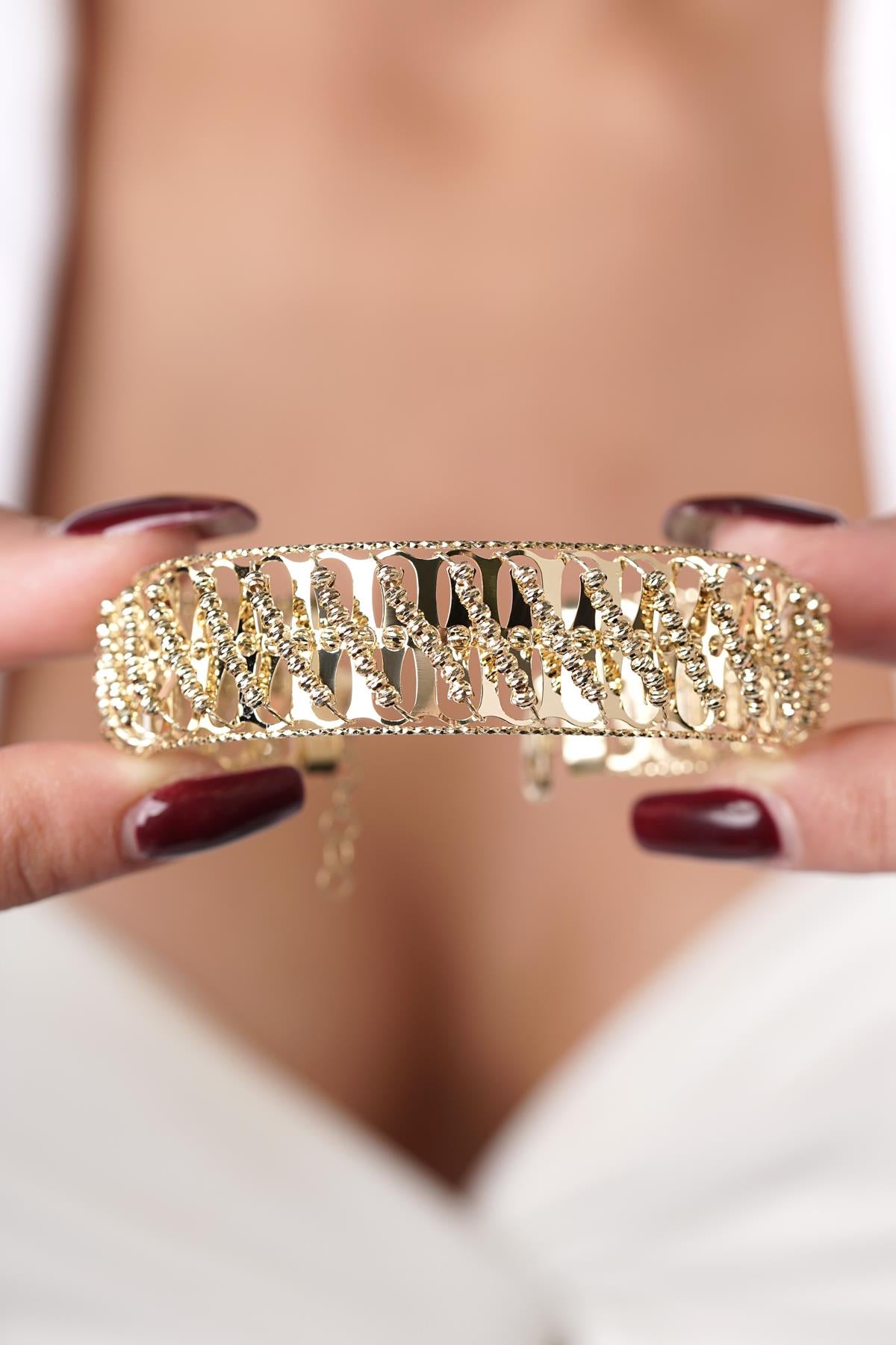 14K Gold Sparkling Beaded Cuff Bracelet