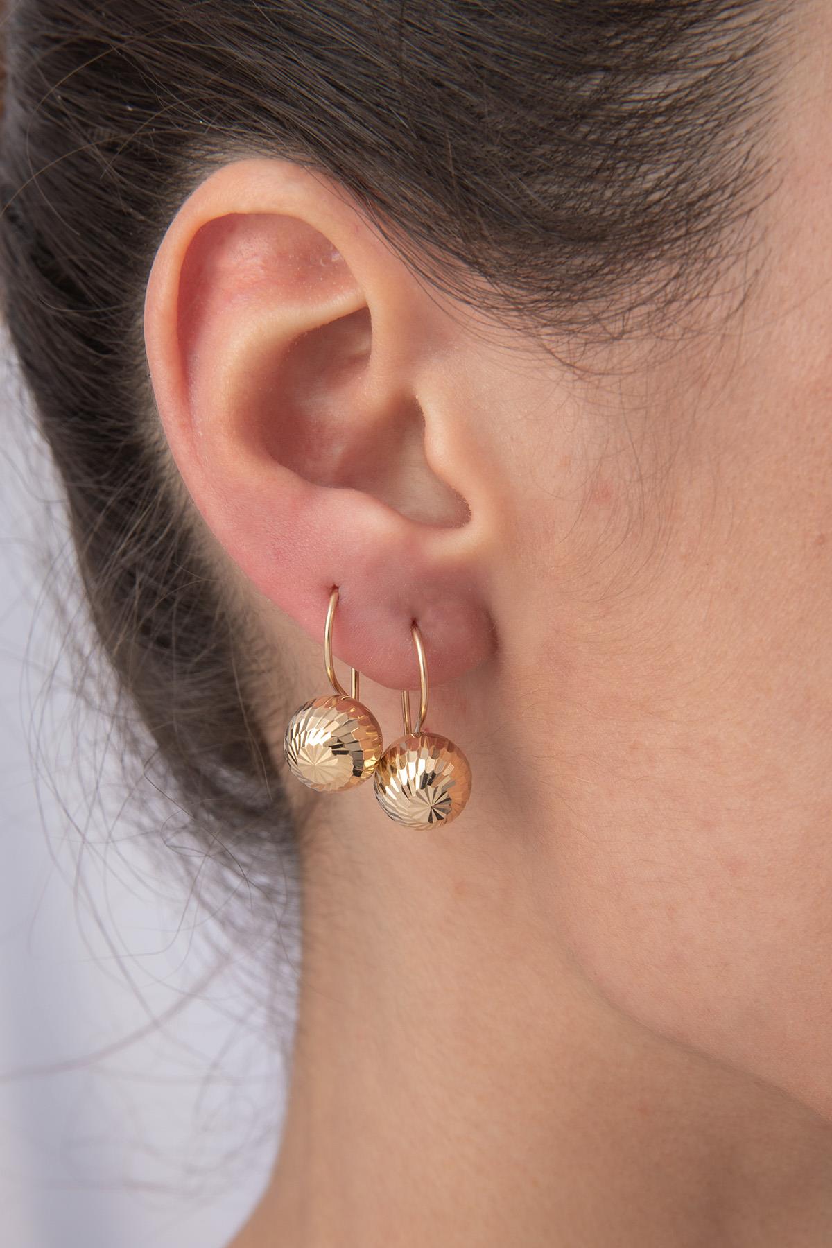 14K Gold Sparkling Euroball Earrings ( Medium )