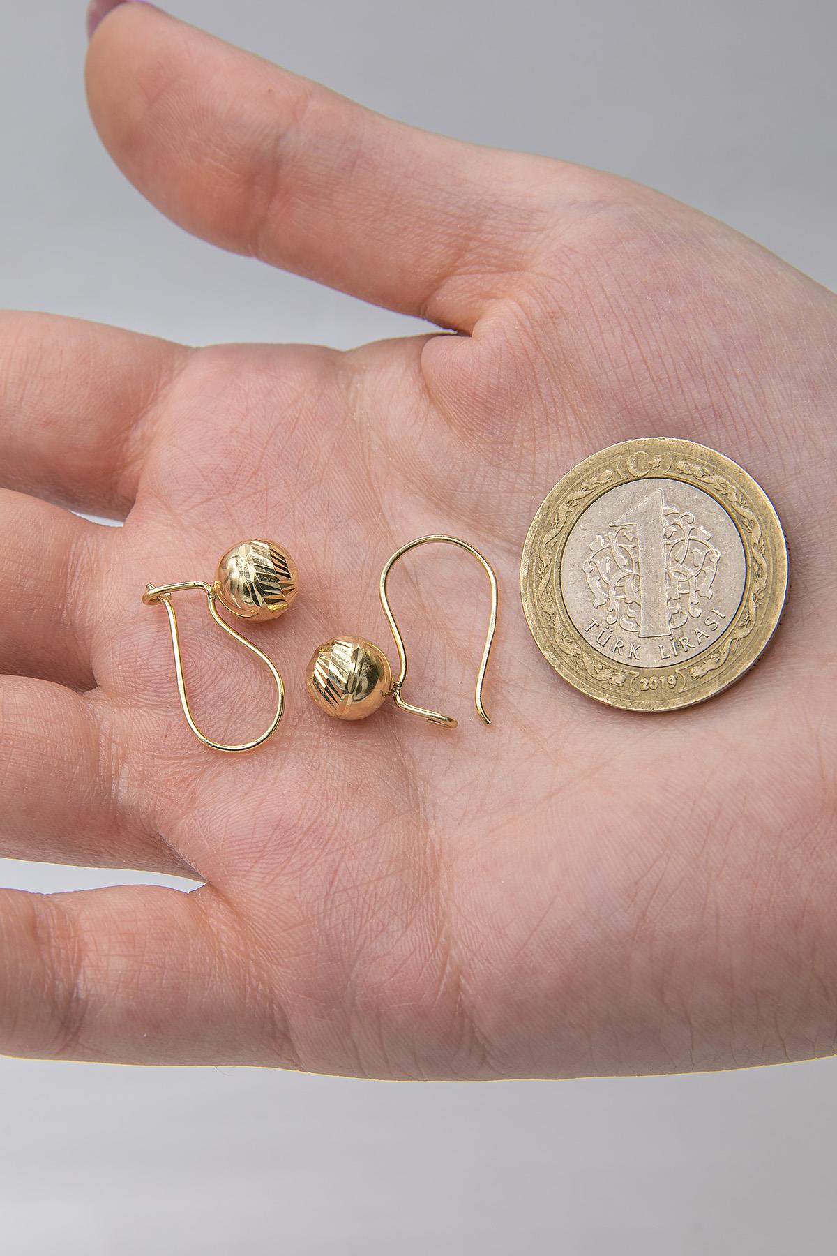 14K Gold Sparkling Euroball Earrings ( Medium )