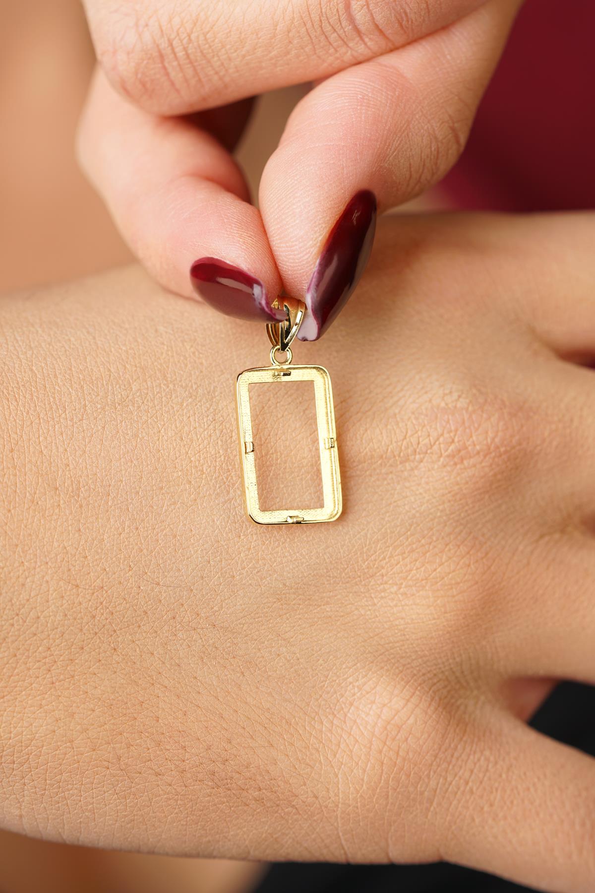14K Solid Gold Sparkling Gram Gold Coin Frame Pendant