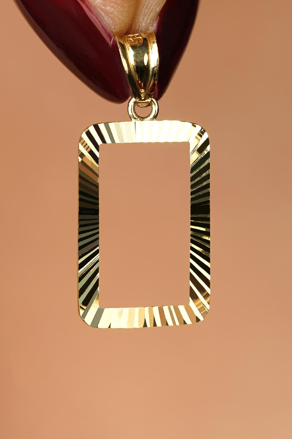 14K Solid Gold Sparkling Gram Gold Coin Frame Pendant