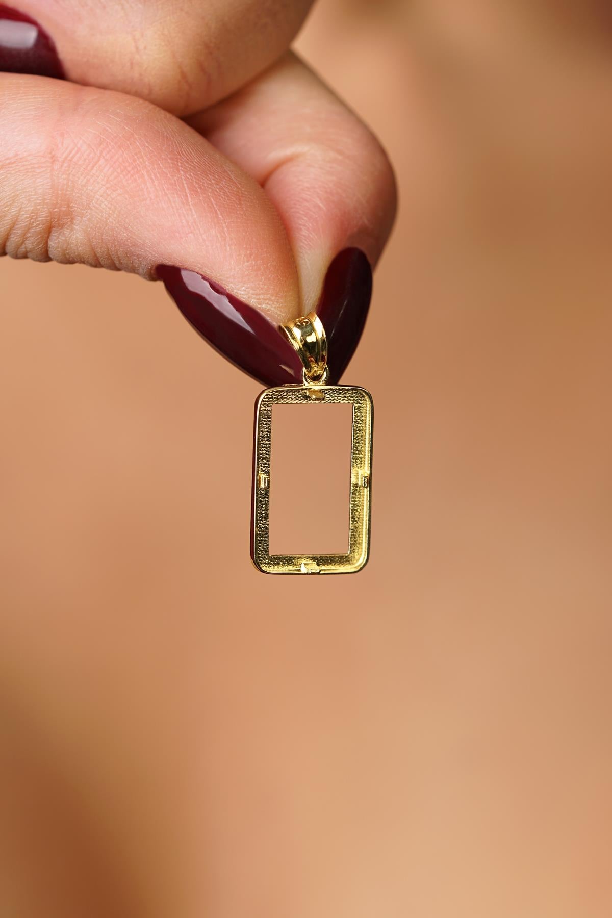 14K Solid Gold Sparkling Gram Gold Coin Frame Pendant