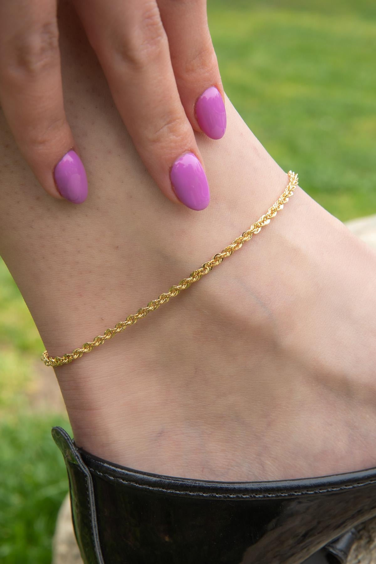 14K Gold Sparkling Twisted Anklet