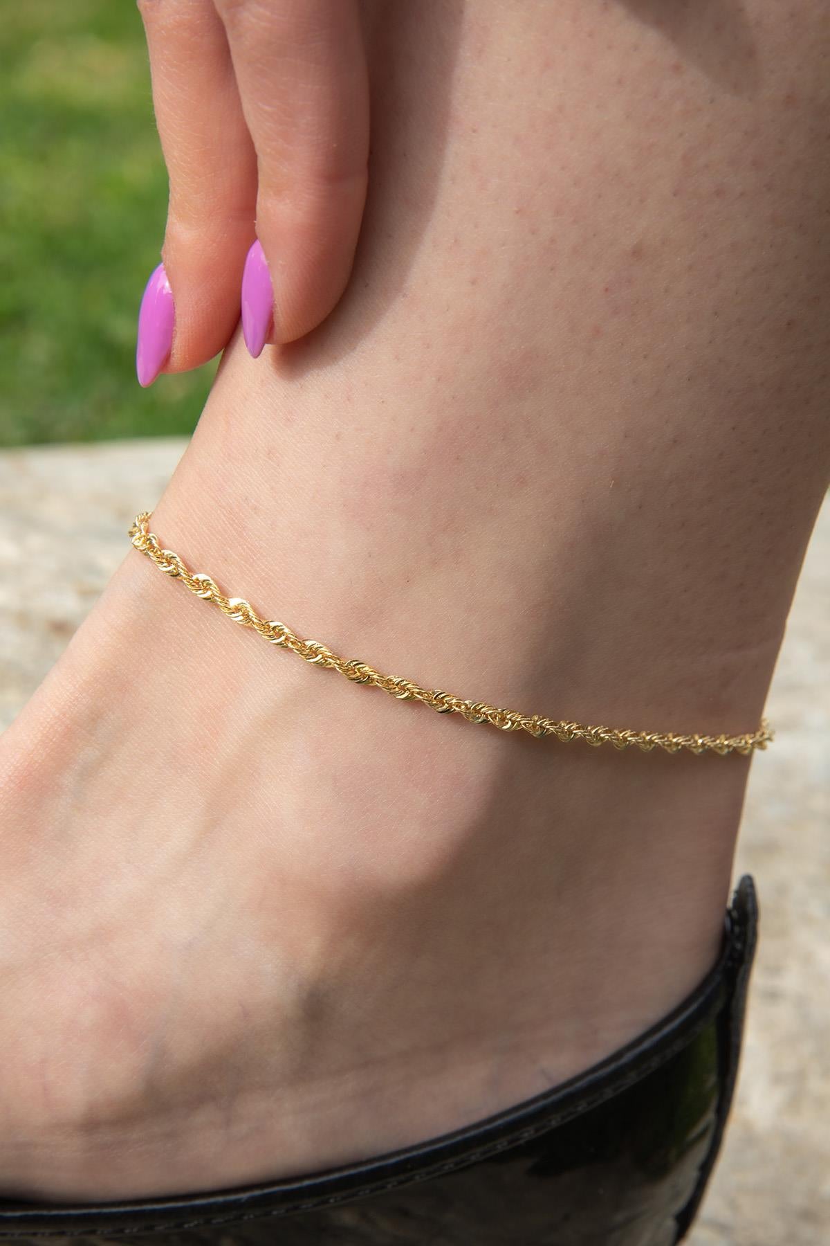 14K Gold Sparkling Twisted Anklet