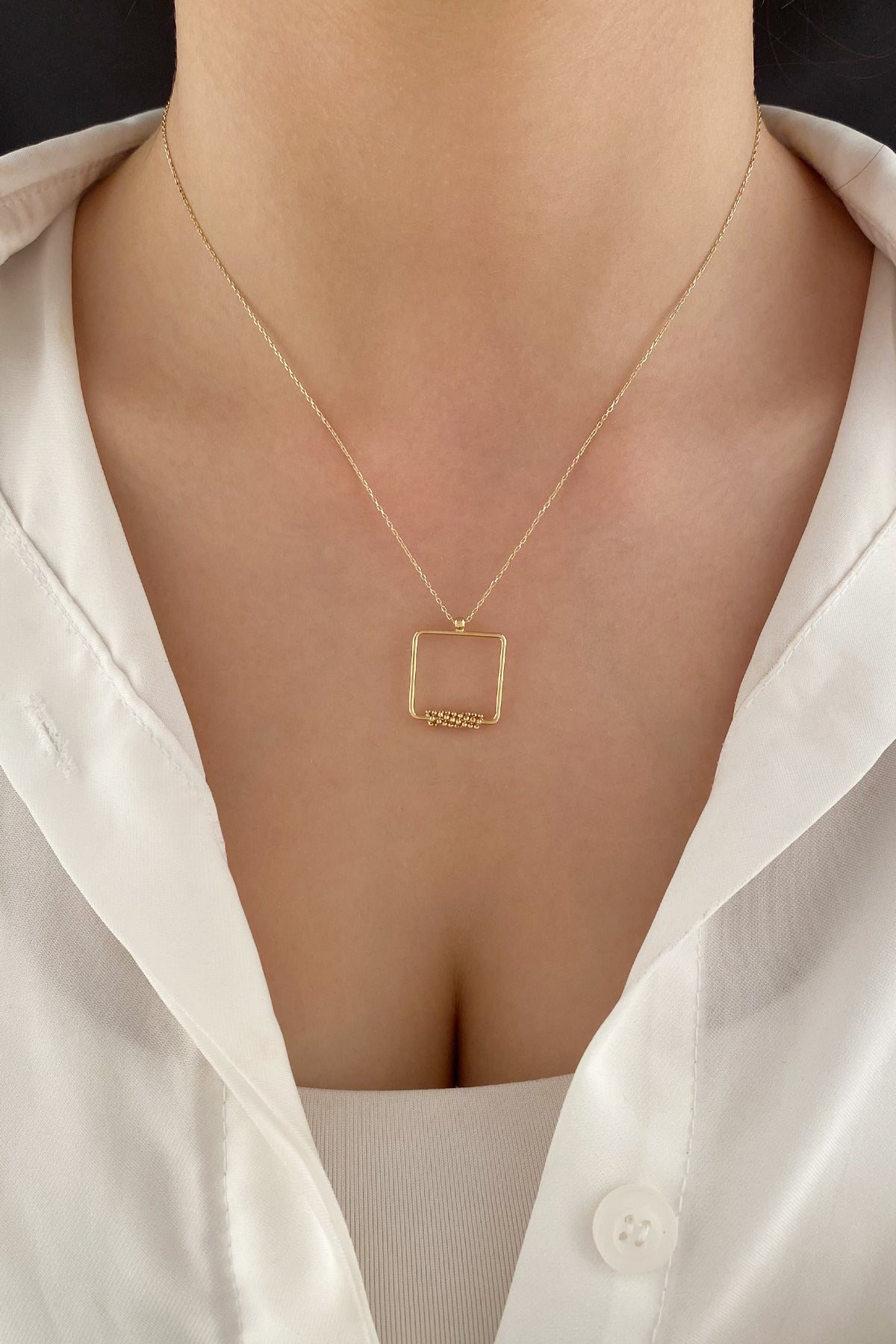 14K Gold Square Link Necklace