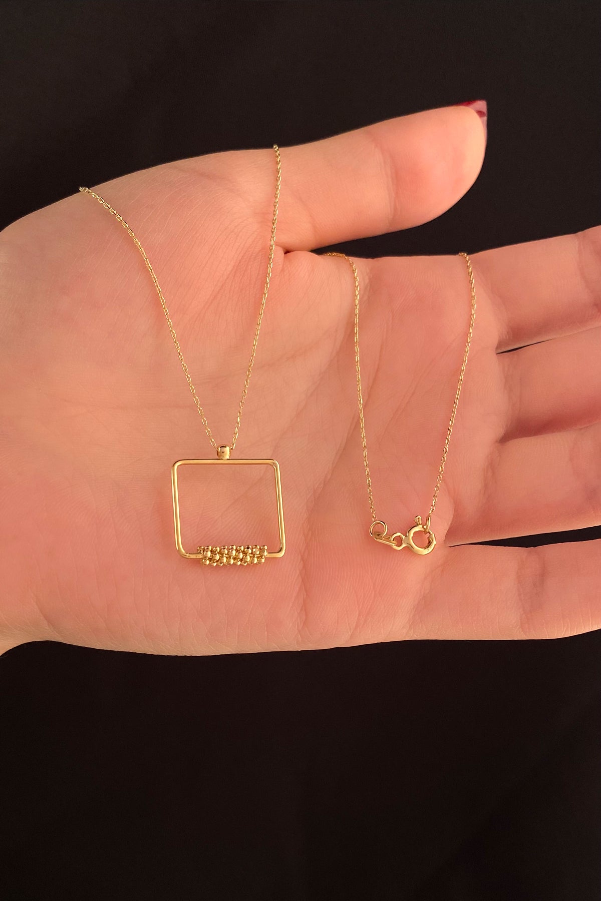 14K Gold Square Link Necklace