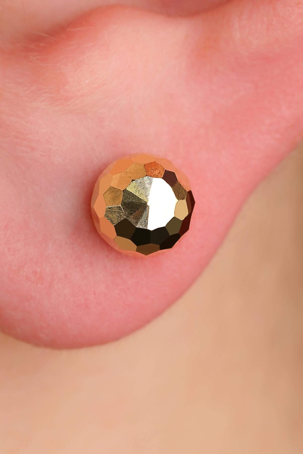 14K Gold Square Pattern Ball Men’s Earring