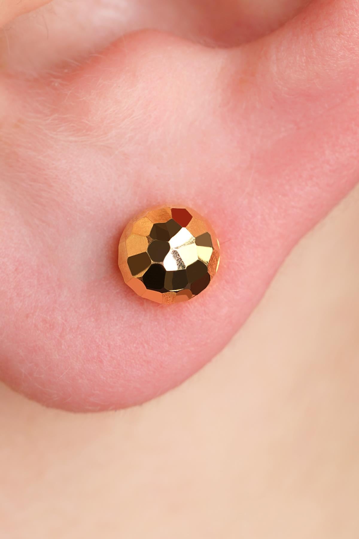 14K Gold Square Pattern Ball Men’s Earring