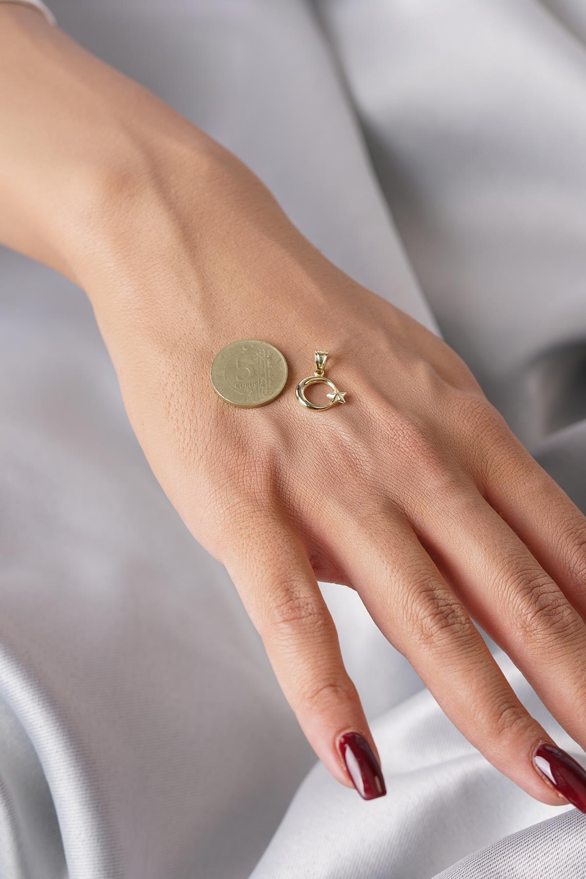 14K Solid Gold Star and Crescent Charm