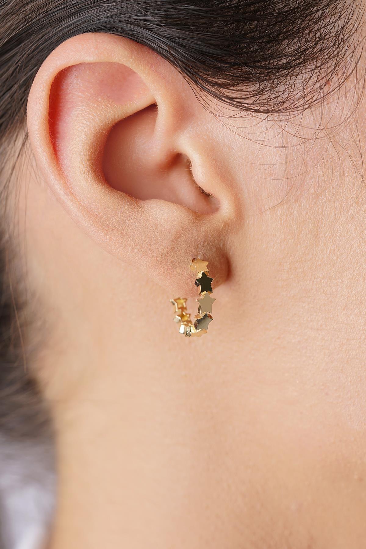 14K Gold Star Cluster Hoop Earrings