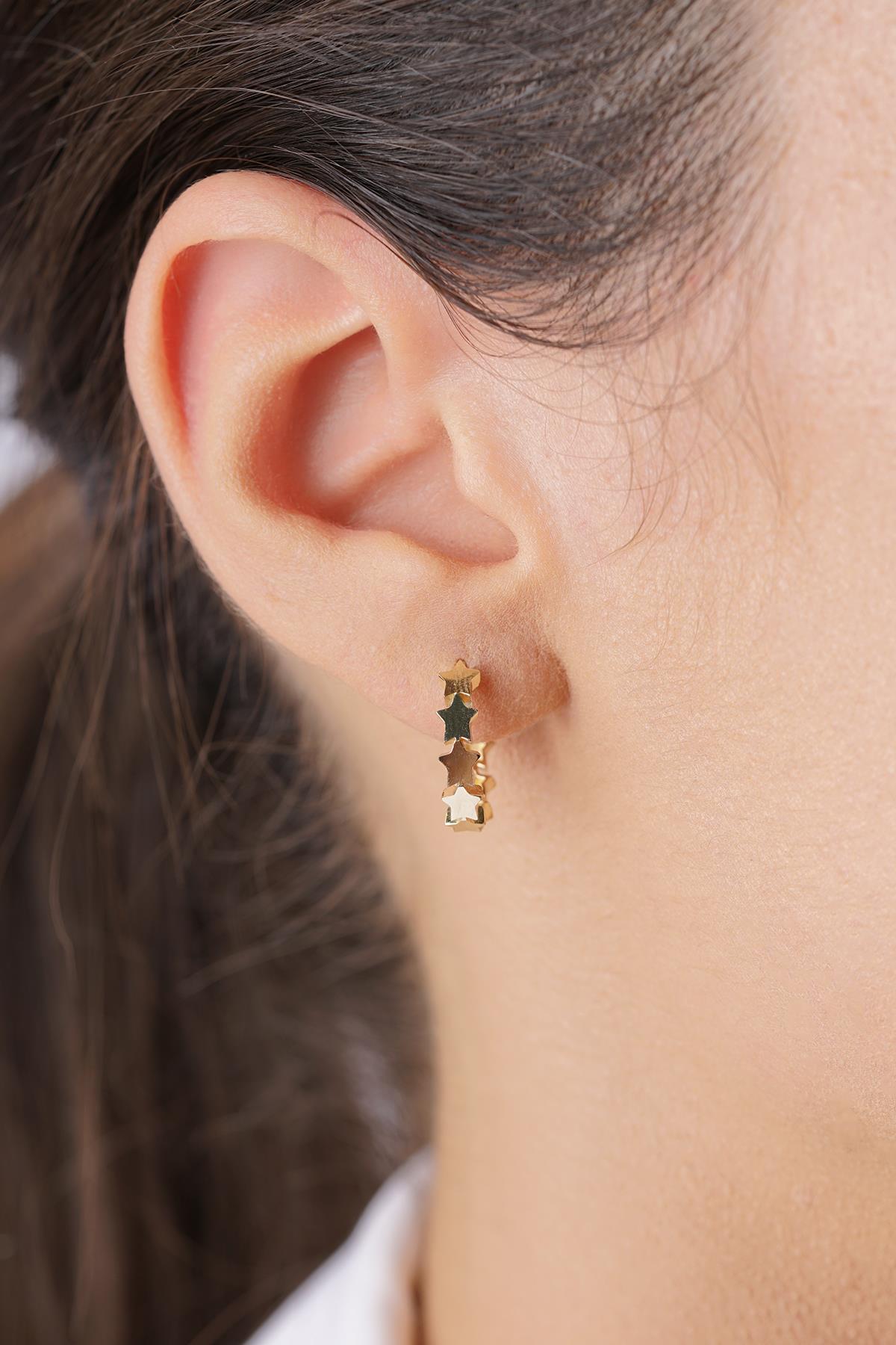 14K Gold Star Cluster Hoop Earrings