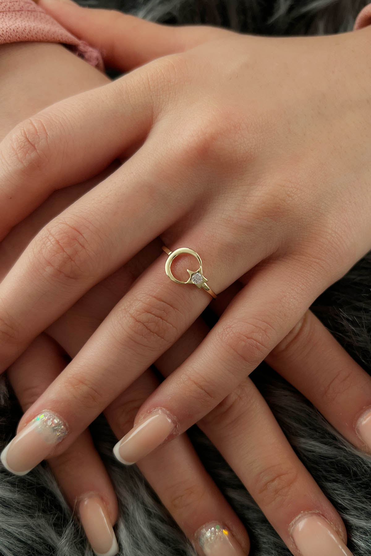 14K Gold Star Moon Ring