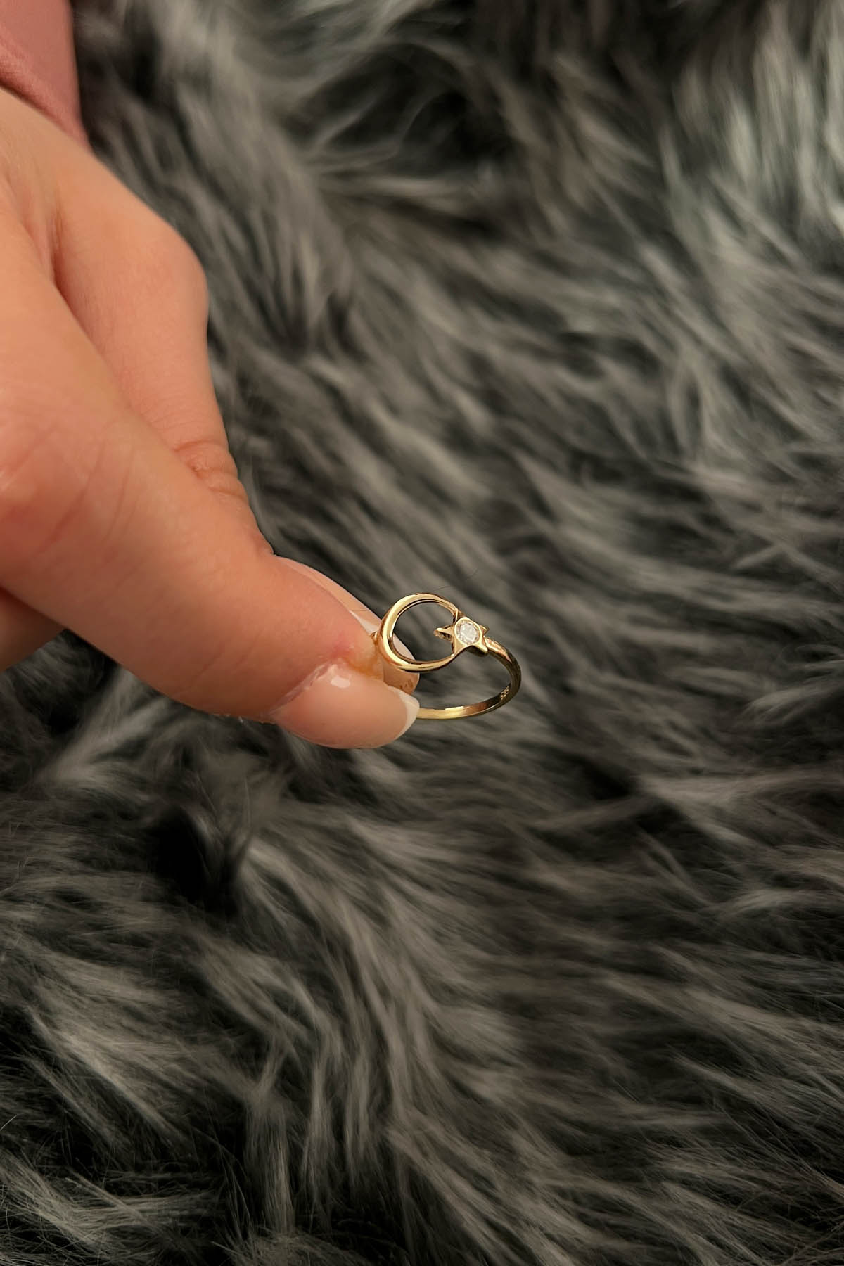 14K Gold Star Moon Ring